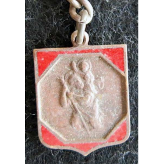 Blason en émail rouge de Saint Christophe 14 x 19 mm chainette