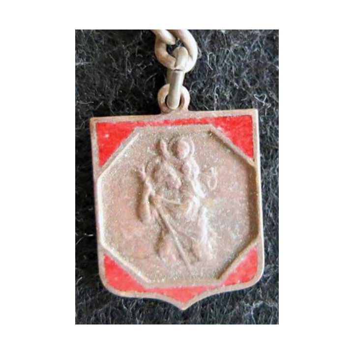 Blason en émail rouge de Saint Christophe 14 x 19 mm chainette