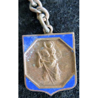 Blason en émail bleu de Saint Christophe 14 x 19 mm chainette