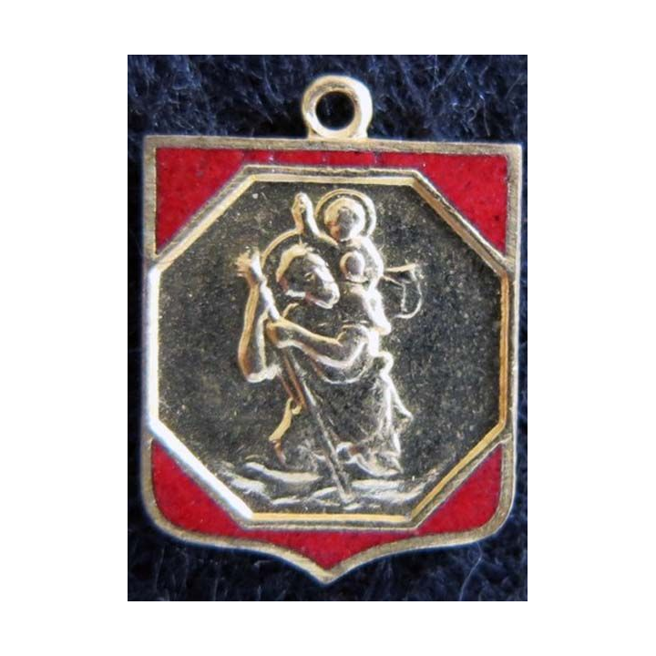 Blason en émail rouge de Saint Christophe 14 x 19 mm doré