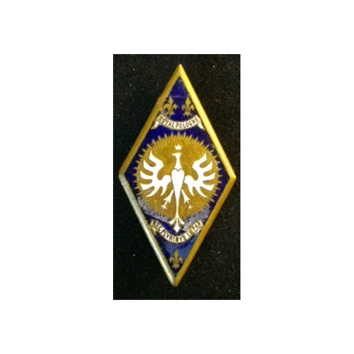 CUIRS : insigne du 5° régiment de cuirassiers de fabrication Drago Rue Béranger en émail sans épingle mais avec boléro
