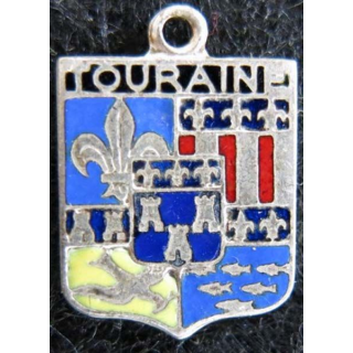 Blason en émail de la Touraine 11 x 16 mm argenté anneau