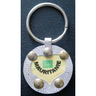 Porte clef mauritanien en métal argenté de diamètre 4,5 cm