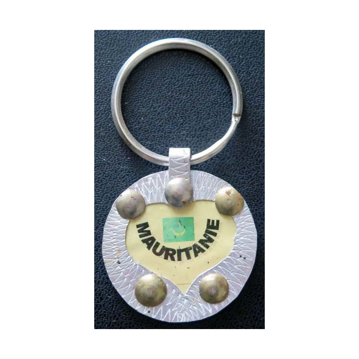 Porte clef mauritanien en métal argenté de diamètre 4,5 cm