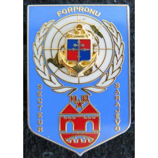 9° DIMA : insigne métallique du HQ Secteur SARAJEVO FORPRONU 4° mandat de fabrication Balme Saumur