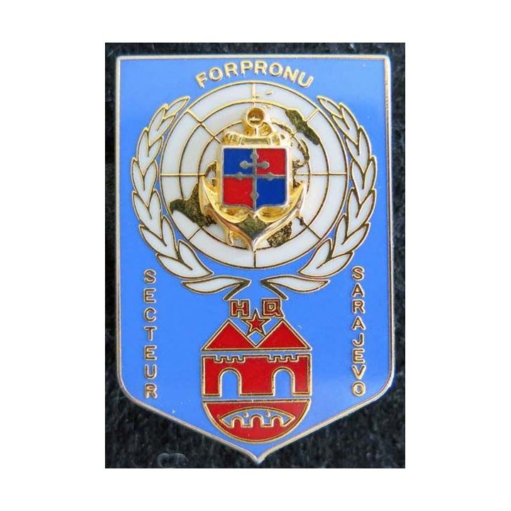 9° DIMA : insigne métallique du HQ Secteur SARAJEVO FORPRONU 4° mandat de fabrication Balme Saumur
