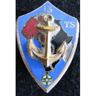 13° TS : insigne métallique du 13° régiment de tirailleurs sénégalais de fabrication Drago Béranger H. 650 émail