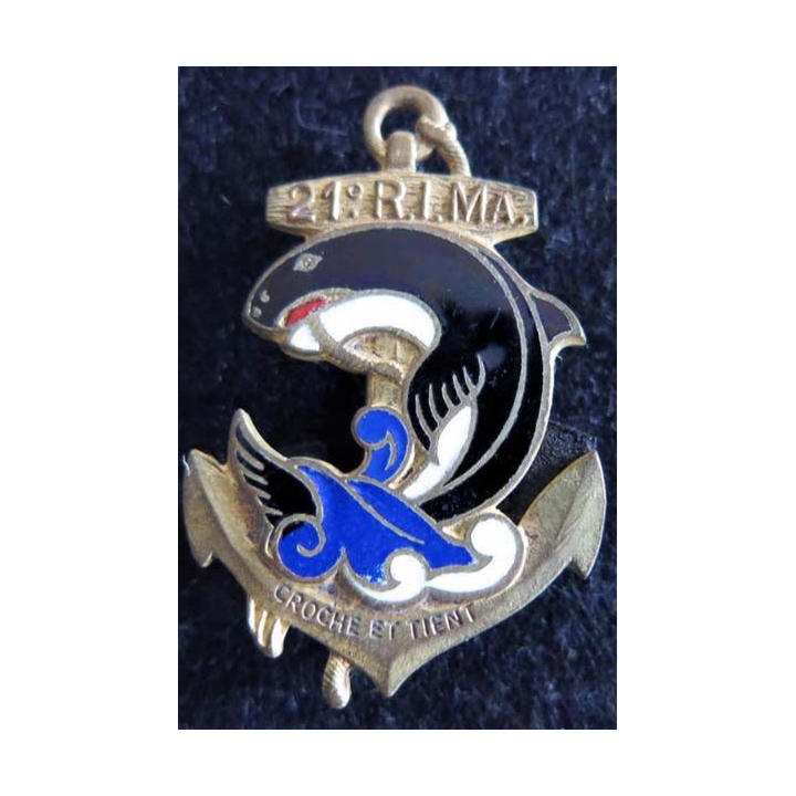 21° RIMA : insigne métallique du 21° régiment d'infanterie de marine fabrication Drago Paris en émail