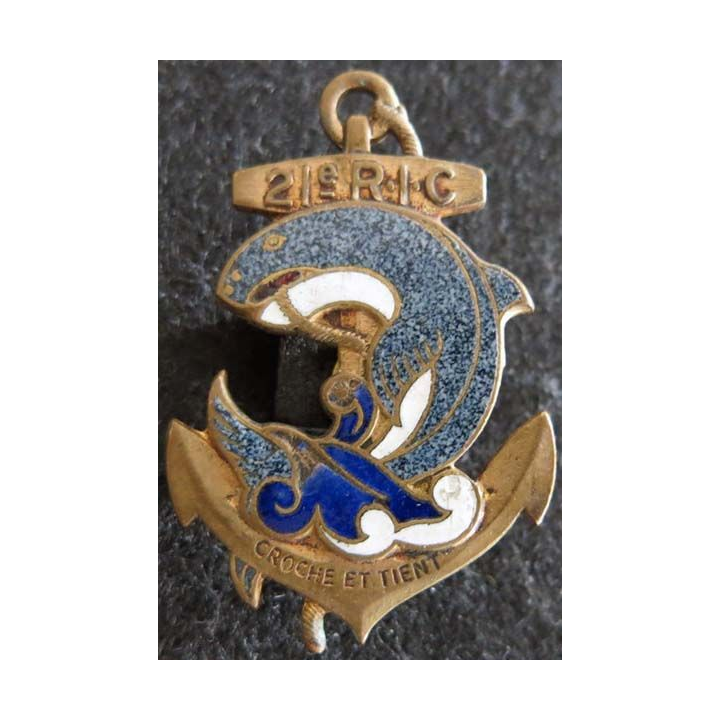 21° RIC : insigne métallique du 21° régiment d'infanterie coloniale fabrication Drago Béranger déposé en émail