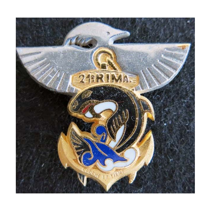 21° RIMA : insigne métallique du 21° régiment d'infanterie de marine en Nouvelle Calédonie de fabrication Balme Saumur