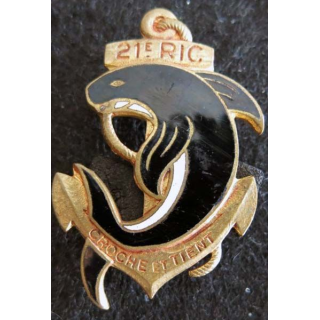 21° RIC : insigne métallique du 21° régiment d'infanterie coloniale de fabrication Drago Béranger déposé émail