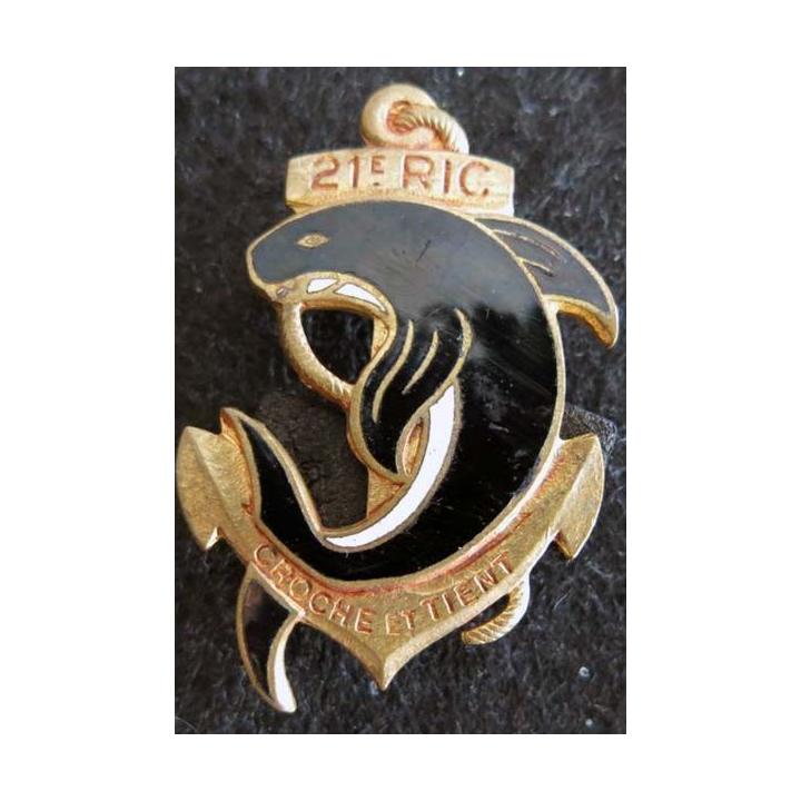21° RIC : insigne métallique du 21° régiment d'infanterie coloniale de fabrication Drago Béranger déposé émail