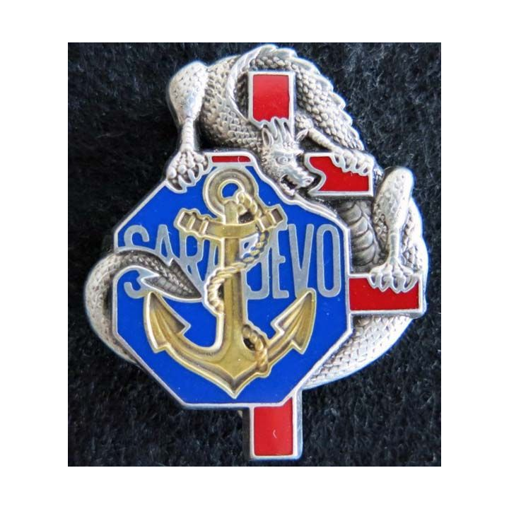 1° RIMA : insigne de l'escadron anti char du 1° régiment d'infanterie de marine à Sarajevo de fabrication Balme Saumur