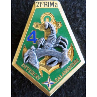 21° RIMA : insigne métallique de la 4° compagnie du 21° régiment d'infanterie de marine SALAMANDRE Boussemart