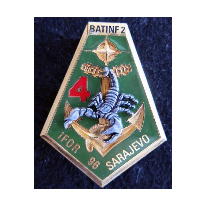 21° RIMA : insigne métallique de la 4° compagnie du 21° régiment d'infaelsartnterie de marine Sarajevo 96 BATINF 2 Delsart