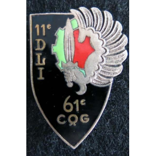 61° CQG : Insigne métallique de la 61° compagnie de quartier général 11° DLI Drago G. 1827 émail