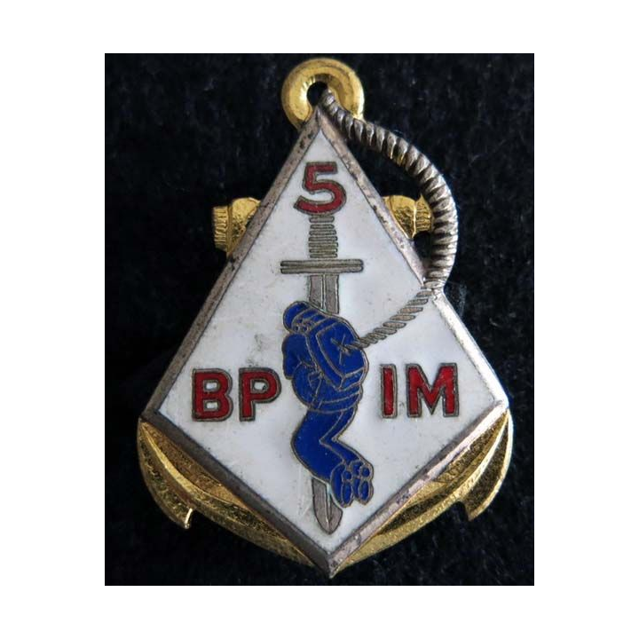 5° BPIM : insigne métallique du 5° bataillon parachutiste d'infanterie de marine de fabrication Drago G. 1583 émail