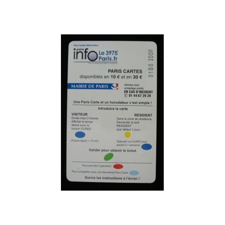 CARTE DE STATIONNEMENT PARIS DE 10 EUROS