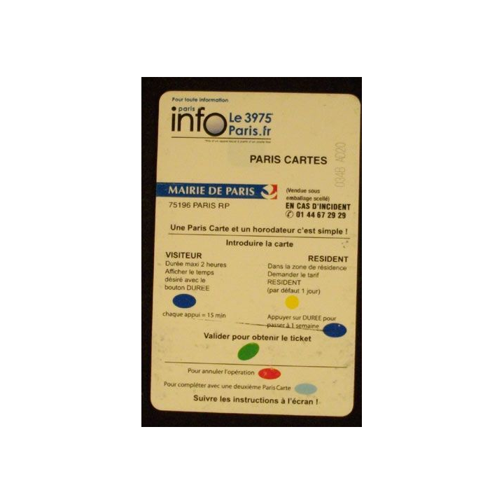 CARTE DE STATIONNEMENT PARIS DE 30  VOITURE MAL GARÉE...