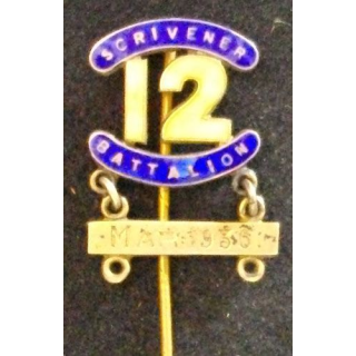 BROCHE ANGLAISE SCRIVENER 12°BATTALION MAR 1936 EN ARGENT