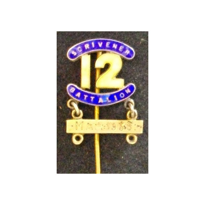 BROCHE ANGLAISE SCRIVENER 12°BATTALION MAR 1936 EN ARGENT
