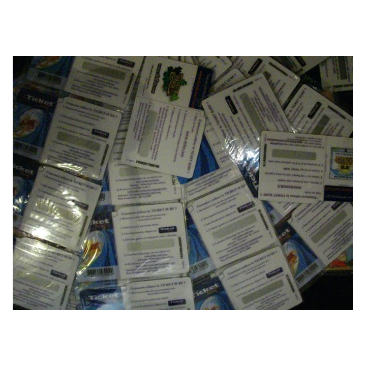 1. Lot de 50 cartes de paiement en ligne TICKET-SURF (100% DIFFÉRENTS)