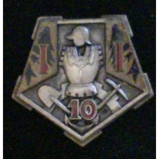 10° RG : 10° RÉGIMENT DU GÉNIE PENTAGONE ÉMAIL - ATTACHE COLLÉE