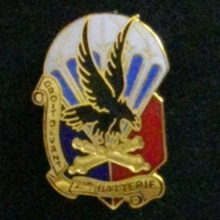 35° RAP : insigne de la 2° batterie du 35° régiment d'artillerie parachutiste, de fabrication Ségalen 1989