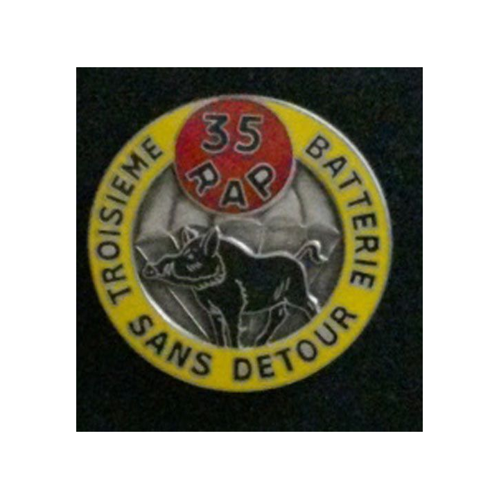 35° RAP : insigne de la 3° batterie du 35° régiment d'artillerie parachutiste sans détour de fabrication Ségalen 1989 en émail