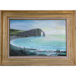 Huile de Svetlana Manen intitulée Un soir à Etretat 1976