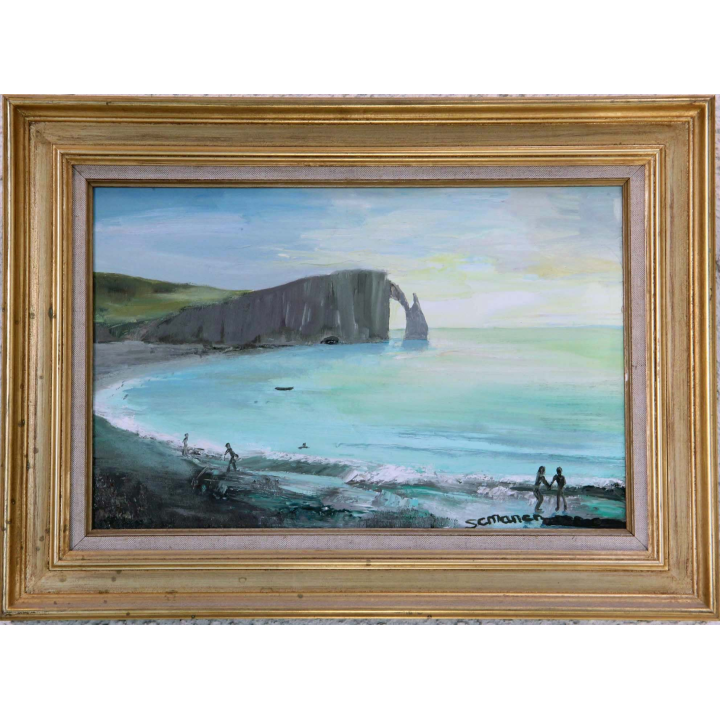 Huile de Svetlana Manen intitulée Un soir à Etretat 1976