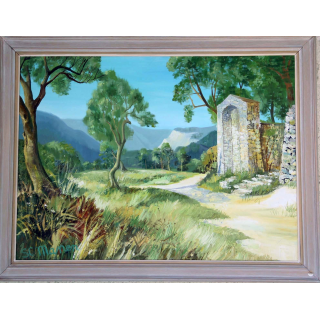 Huile de Svetlana Manen intitulée Edicolo di San Michele 1975