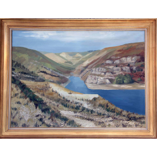 Huile de Svetlana Manen intitulée Le lac de Villefort 1969