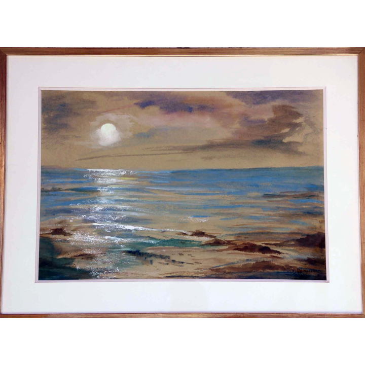 Aquarelle de Svetlana Manen Reflets de lune sur la mer 1983
