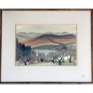 Aquarelle de Svetlana Manen intitulée Oliviers en Toscane 1983