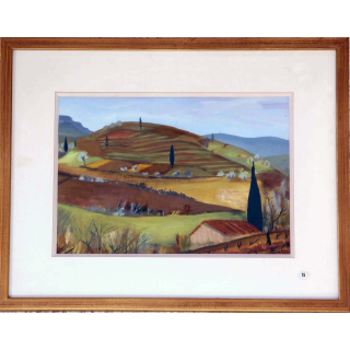 Gouache de Svetlana Manen intitulée Paysage Toscan