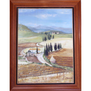 Huile de Svetlana Manen intitulée La procession des cyprès 1967