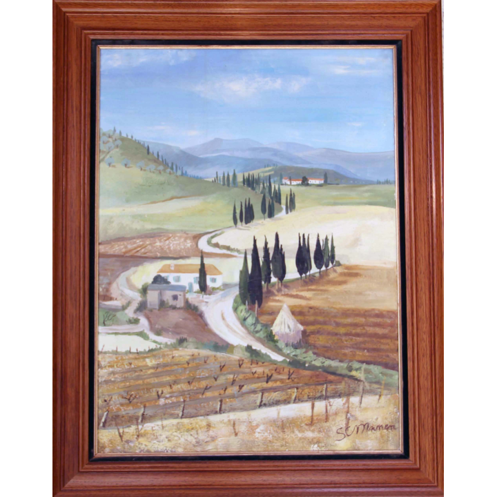 Huile de Svetlana Manen intitulée La procession des cyprès 1967