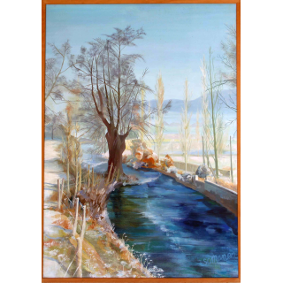 Huile de Svetlana Manen Rivière en hiver - Pays d'Eawy 1990