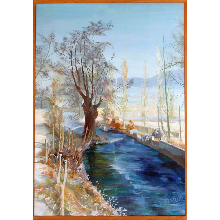 Huile de Svetlana Manen Rivière en hiver - Pays d'Eawy 1990