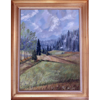 Huile de Svetlana Manen Nuages dans les sapins (Jura) 1968