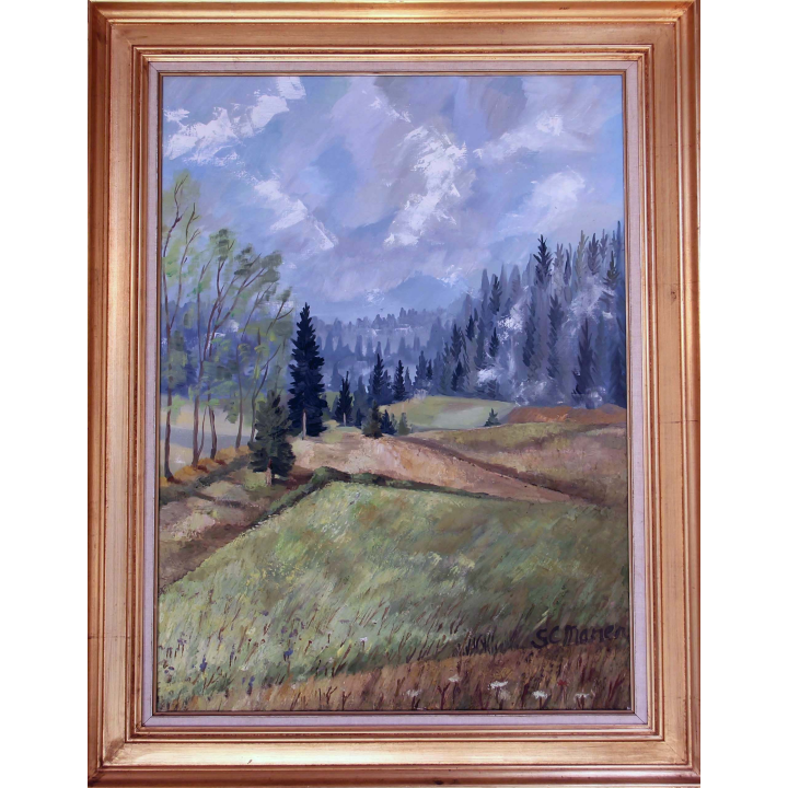 Huile de Svetlana Manen Nuages dans les sapins (Jura) 1968