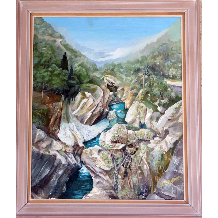 Huile de Svetlana Manen intitulée Gorges du Paillon 1991