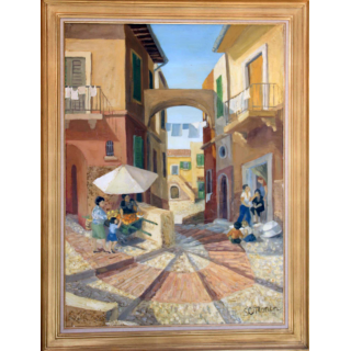 Peinture à l'huile de Svetlana Manen intitulée La Salita 1969