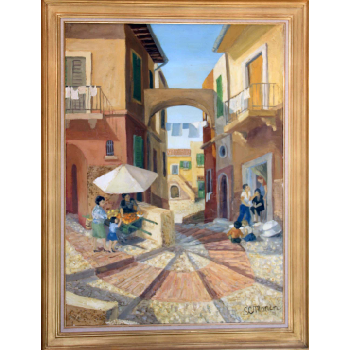 Peinture à l'huile de Svetlana Manen intitulée La Salita 1969