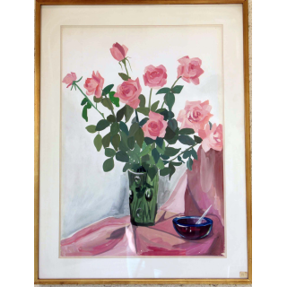 Gouache de Svetlana Manen intitulée Roses vénitiennes (bouquet)