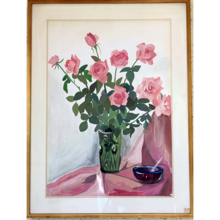 Gouache de Svetlana Manen intitulée Roses vénitiennes (bouquet)