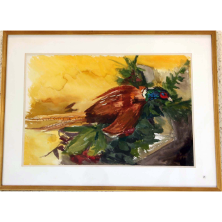 Gouache de Svetlana Manen intitulée Faisan royal