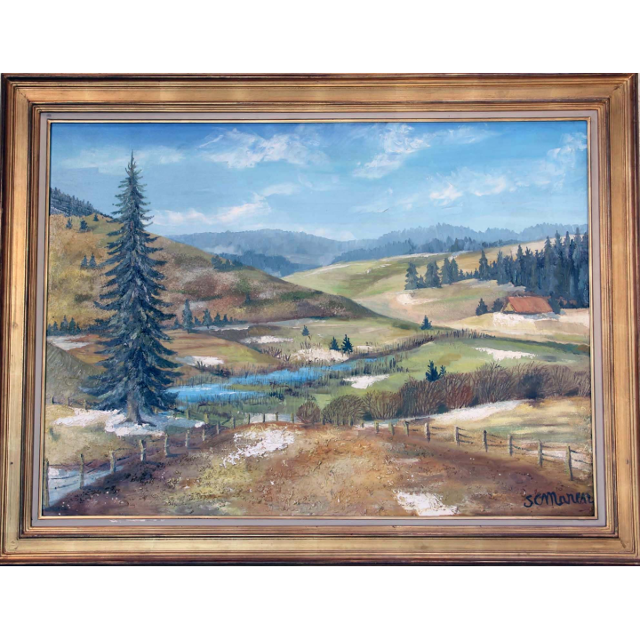 Huile de Svetlana Manen intitulée Jour d'hiver haut Jura