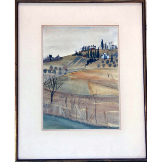 Aquarelle de Svetlana Manen intitulée la ferme (Toscane)